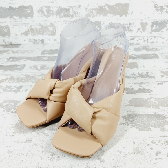 New Open Edit Saydee Beige Block Heel Slip On Square Toe Sandals D283 - Picture 2 of 15